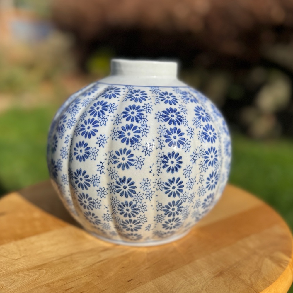 Blue & White Floral Ceramic Vase | Chinoiserie Style | Spring Decor
